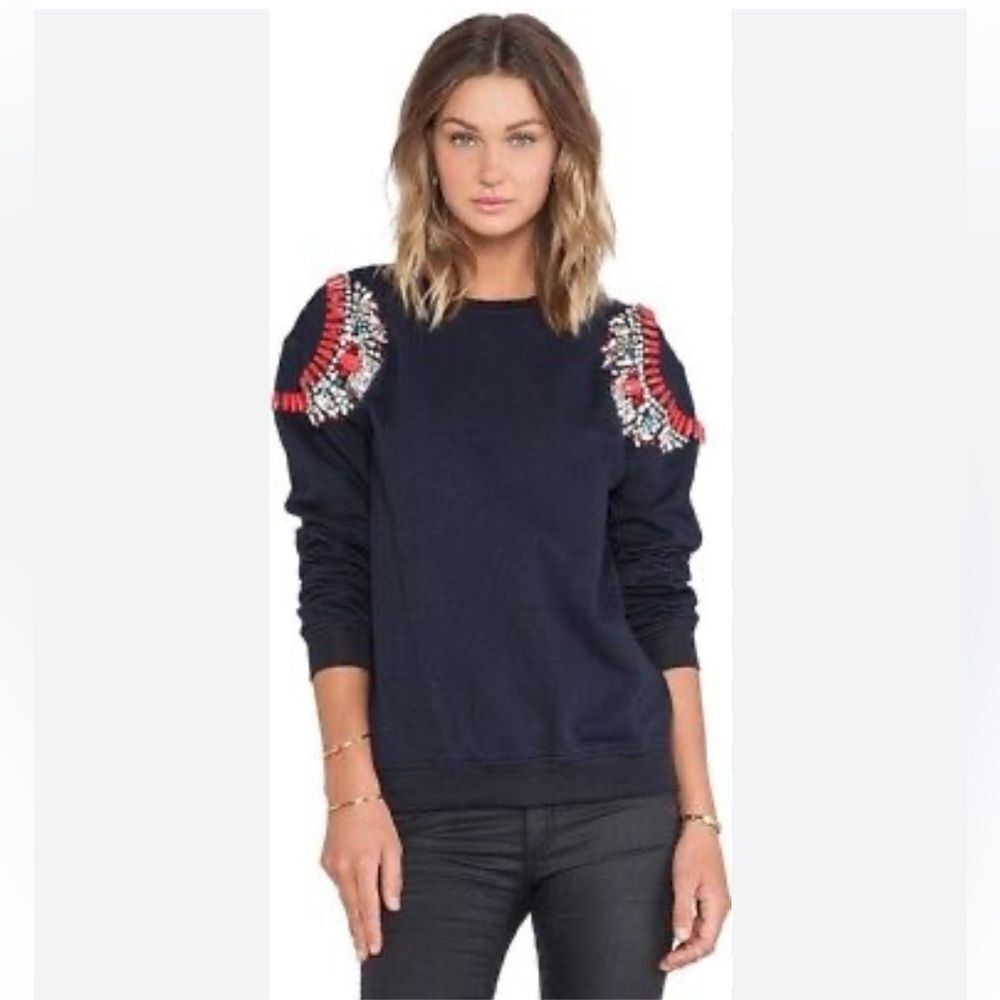 XS Hemant & Nandita Grey Sweatshirt with Crystal Jewel Embellishments